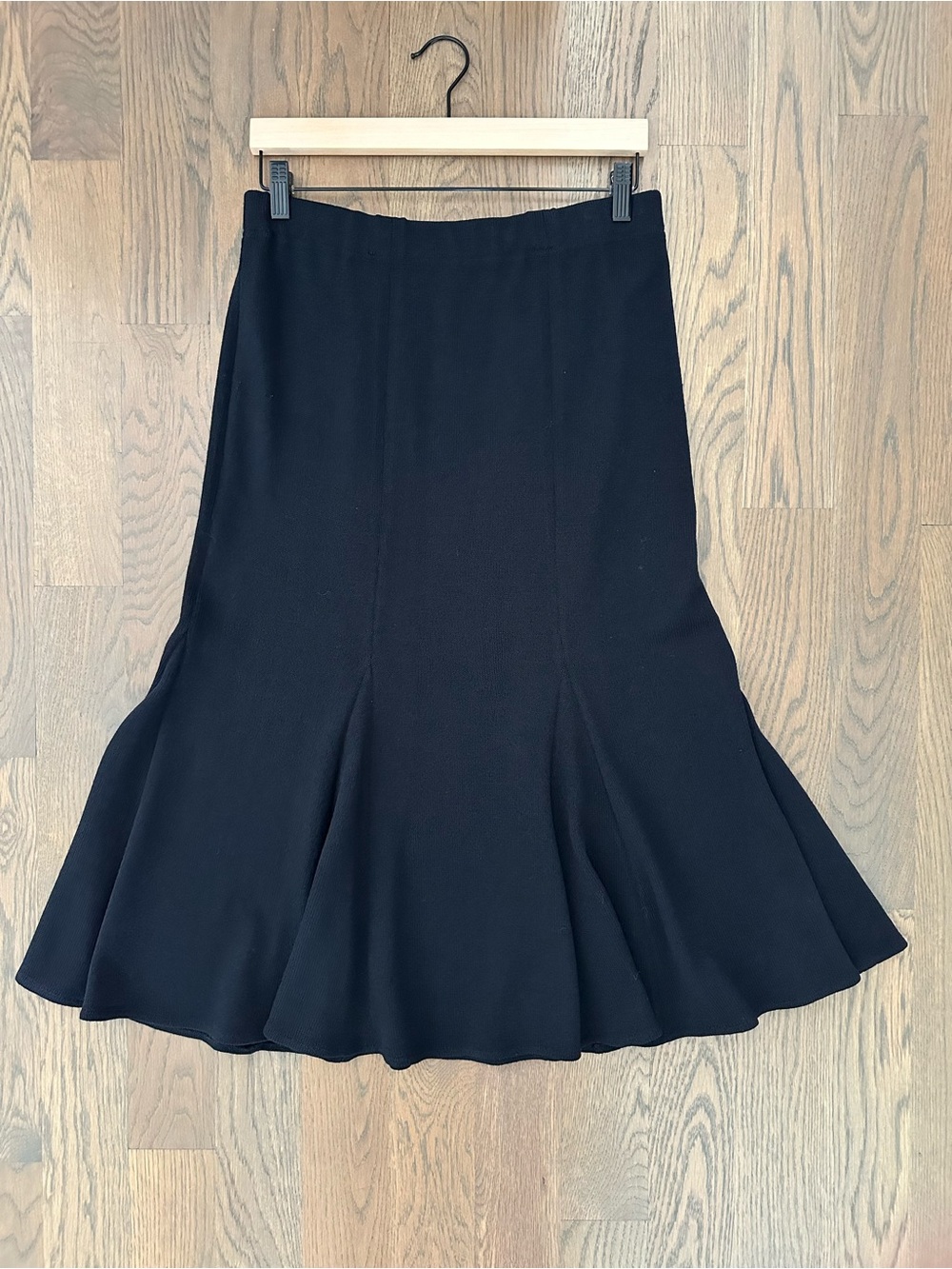 St. John Collection Santana High Waist A-Line Wool Knit Midi Skirt in Black 8
